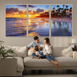 19917-MGV-FC-60X30-3P_Natural-Tropical Sunset Beach Wall Art – Panoramic Palm Trees and Ocean Canvas Print, Vibrant Coastal Decor for Living Room, Office or Man
