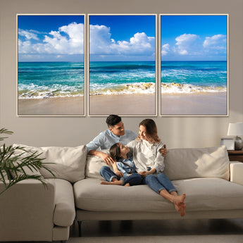 60364-MGV-FC-60X30-3P_Natural-Tropical Ocean Wave Wall Art – Serene Blue Sea and White Sand Beach Canvas Print, Coastal Landscape Decor for Living Room, Bedroom