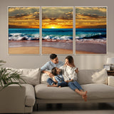 83389-MGV-FC-60X30-3P_Natural-Ocean Sunrise Wall Art – Vibrant Beach Waves Canvas Print, Coastal Seascape Decor for Living Room or Office