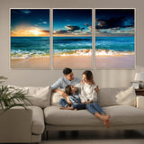88985-MGV-FC-60X30-3P_Natural-Ocean Sunset Wall Art – Tranquil Beach Waves Canvas Print, Coastal Seascape Decor for Living Room or Office