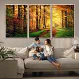 73494-MGV-CV-36X24-Golden Autumn Forest Path Wall Art – Sunlit Woodland Canvas Print, Fall Nature Landscape Home Decor