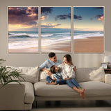 42253-MGV-FC-60X30-3P_Natural-Serene Beach Waves Wall Art – Tranquil Ocean Horizon Canvas Print, Coastal Seascape Decor for Living Room or Office Wall