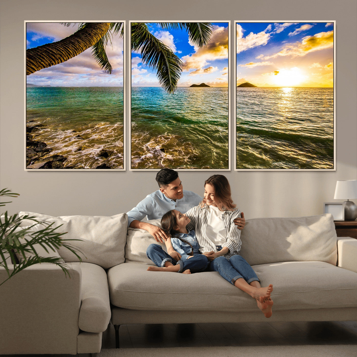 68606-MGV-CV-36X24-Tropical Palm Tree Ocean Wall Art – Sunset Beach Seascape Print, Coastal Paradise Decor for Living Room or Office