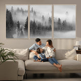 57235-MGV-FC-60X30-3P_Natural-Misty Pine Forest Wall Art – Black and White Mountain Landscape Canvas Print, Nature Woodland Decor for Living Room, Bedroom or