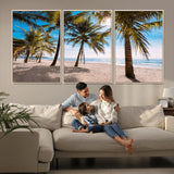 98175-MGV-FC-60X30-3P_Natural-Tropical Palm Beach Wall Art – Relaxing Ocean Shore Canvas Print with Palm Trees, Coastal Summer Decor for Living Room, Bedroom or