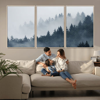 23671-MGV-FC-60X30-3P_Natural-Misty Forest Wall Art – Serene Foggy Pine Trees Landscape Canvas Print, Tranquil Nature Decor for Living Room, Bedroom or Office