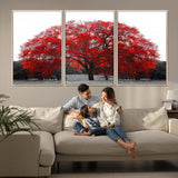 80021-MGV-CV-36X24-Red Tree Wall Art – Striking Black and White Landscape Canvas Print with Vibrant Red Leaves, Modern Nature Decor for Living Room