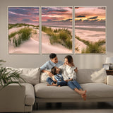 60570-MGV-FC-60X30-3P_Natural-Beach Sunset Wall Art – Coastal Sand Dunes and Ocean Horizon Canvas Print, Tranquil Seascape Photography Decor for Living Room or