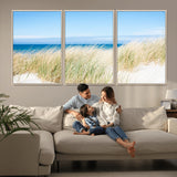 96913-MGV-FC-60X30-3P_Natural-Coastal Dunes Wall Art – Serene Beach Grass and Blue Ocean Canvas Print, Relaxing Seaside Nature Decor for Living Room, Bedroom or