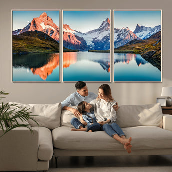 88453-MGV-CV-36X24-Mountain Lake Wall Art – Snow-Capped Peaks Reflected in Alpine Water Canvas Print, Nature Landscape Wall Decor for Living Room or