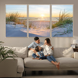 48907-MGV-FC-60X30-3P_Natural-Beach Sunset Wall Art – Coastal Sand Dunes and Ocean View Canvas Print, Serene Seaside Landscape Painting for Living Room, Bedroom