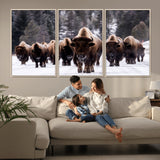 66871-MGV-FC-60X30-3P_Natural-Bison Herd Wall Art – Wildlife Buffalo Canvas Print, Rustic Western Nature Photography Decor for Living Room, Office, Cabin, or