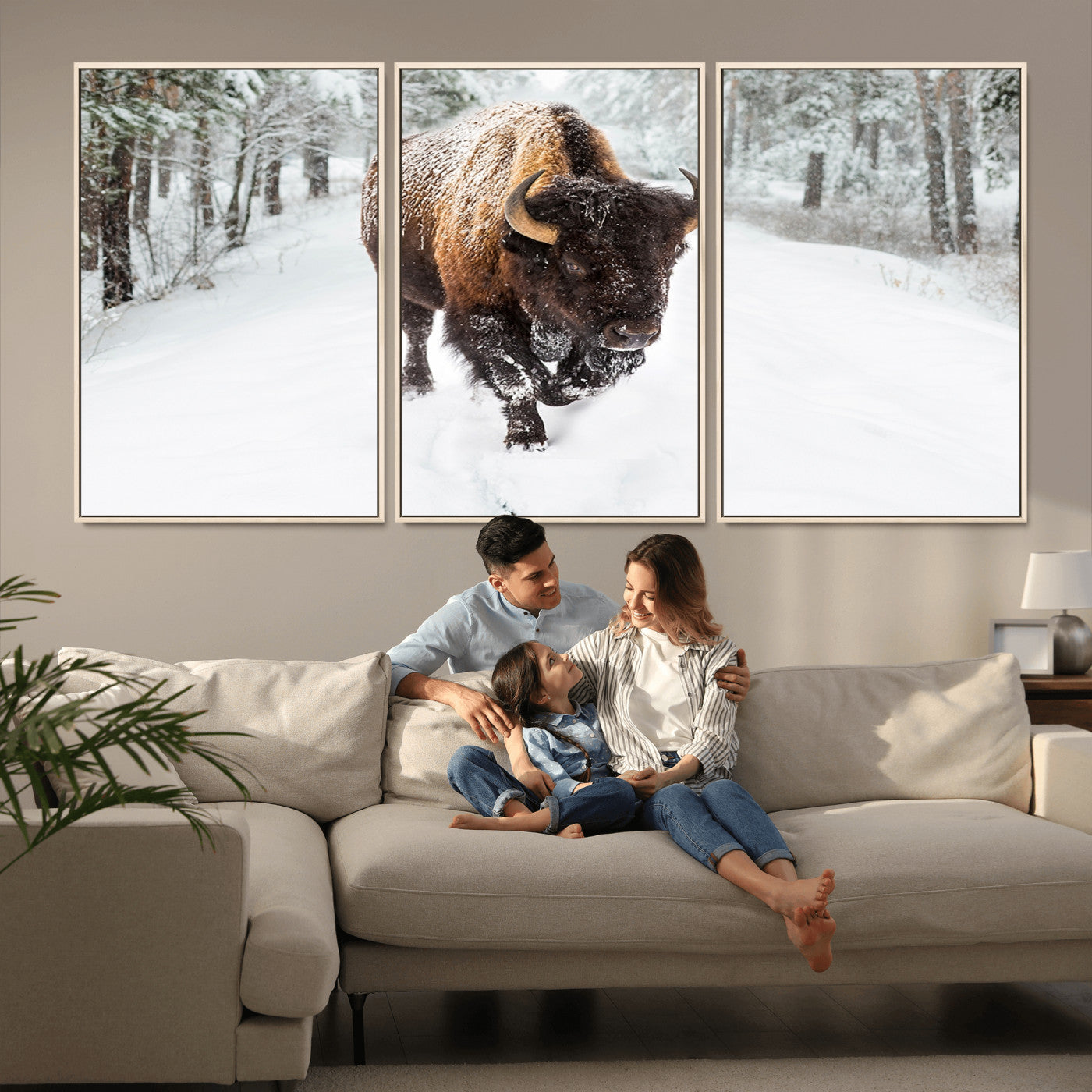 84699-MGV-CV-36X24-Bison in Winter Wall Art – Majestic Buffalo Canvas Print with Snowy Forest Landscape, Rustic Wildlife Artwork for Cabin, Living