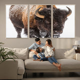 65605-MGV-FC-60X30-3P_Natural-Snow Bison Wall Art – Close Up Buffalo Canvas Print, Rustic Western Wildlife Photography, Farmhouse Cabin Lodge Decor for Living