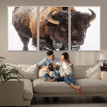 65605-MGV-FC-60X30-3P_Natural-Snow Bison Wall Art – Close Up Buffalo Canvas Print, Rustic Western Wildlife Photography, Farmhouse Cabin Lodge Decor for Living