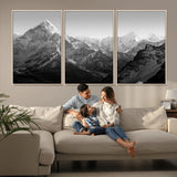 10775-MGV-FC-60X30-3P_Natural-Snow Capped Mountain Wall Art – Black and White Canvas Print of Majestic Peaks, Nature Landscape Photography for Office, Bedroom,