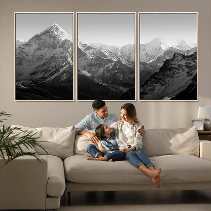 10775-MGV-FC-60X30-3P_Natural-Snow Capped Mountain Wall Art – Black and White Canvas Print of Majestic Peaks, Nature Landscape Photography for Office, Bedroom,