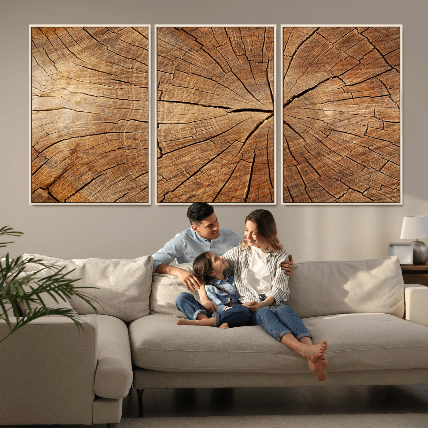 61710-MGV-FC-60X30-3P_Natural-Tree Rings Wall Art – Rustic Wood Grain Canvas Print of Tree Trunk Cross Section, Nature Inspired Decor for Cabin, Office, Living