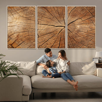 61710-MGV-FC-60X30-3P_Natural-Tree Rings Wall Art – Rustic Wood Grain Canvas Print of Tree Trunk Cross Section, Nature Inspired Decor for Cabin, Office, Living