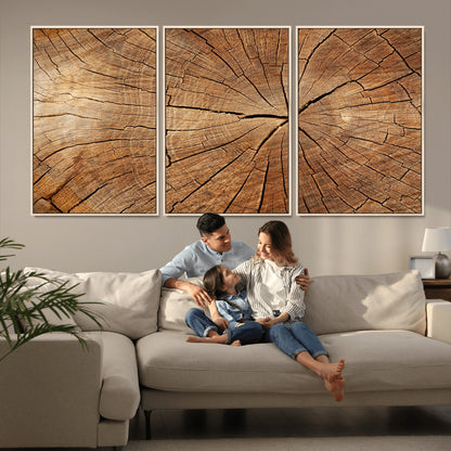 61710-MGV-FC-60X30-3P_Natural-Tree Rings Wall Art – Rustic Wood Grain Canvas Print of Tree Trunk Cross Section, Nature Inspired Decor for Cabin, Office, Living