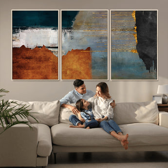 35026-MGV-CV-36X24-Abstract Canvas Wall Art – Modern Teal, Rust, Black and Gold Textured Painting, Contemporary Decor for Living Room, Bedroom or
