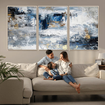 59716-MGV-CV-36X24-Abstract Blue and Gold Wall Art – Modern Textured Canvas Print, Contemporary Painting for Living Room, Bedroom, or Office Decor