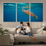 91440-MGV-FC-60X30-3P_Natural-Sea Turtle Wall Art – Ocean Turtle Canvas Print, Underwater Marine Life Decor for Living Room, Office, Beach House or Bathroom