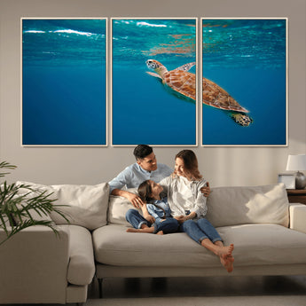 91440-MGV-FC-60X30-3P_Natural-Sea Turtle Wall Art – Ocean Turtle Canvas Print, Underwater Marine Life Decor for Living Room, Office, Beach House or Bathroom