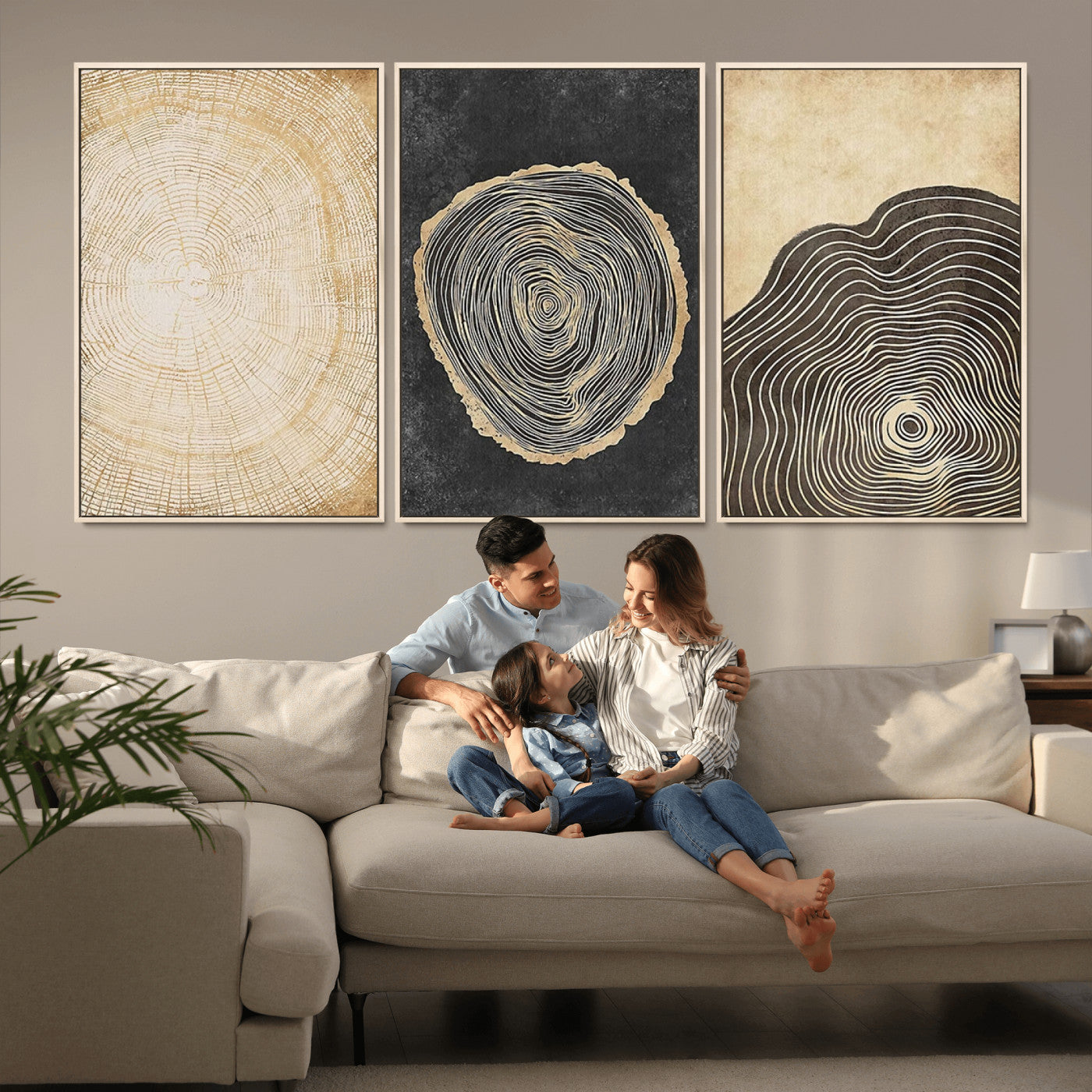 77785-MGV-FC-60X30-3P_Natural-Tree Ring Abstract Wall Art – Rustic Wood Growth Pattern Canvas Prints, Modern Nature-Inspired Decor for Living Room or Office