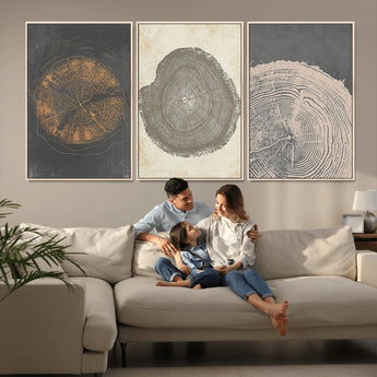 80725-MGV-CV-36X24-Wood Tree Rings Wall Art Canvas Print, Framed Tree Rings Art Picture Print, Abstract Tree Rings Perfect Modern Boho Decor Artwork