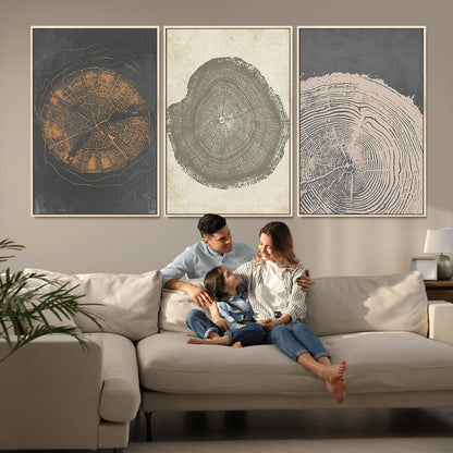 80725-MGV-CV-36X24-Wood Tree Rings Wall Art Canvas Print, Framed Tree Rings Art Picture Print, Abstract Tree Rings Perfect Modern Boho Decor Artwork