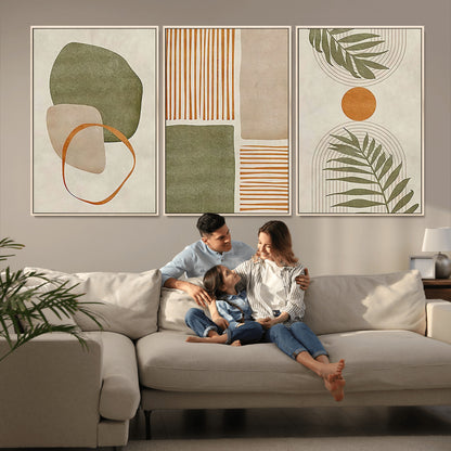96002-MGV-CV-36X24-Abstract Geometric Wall Art – Modern Canvas Print with Green, Orange & Beige Shapes, Minimalist Home Decor for Living Room, Office