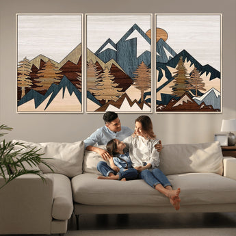 67950-MGV-CV-36X24-Modern Wood Wall Art Canvas Print, Framed Mountain Range Art Picture Print, Wood Mountain Range Perfect Rustic Decor Artwork