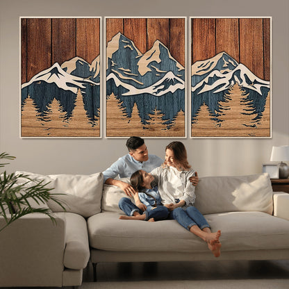 41330-MGV-FC-60X30-3P_Natural-Rustic Mountain Wall Art – Wooden Nature Scene with Trees and Peaks, Handmade 3D Layered Decor for Living Room, Cabin or Office