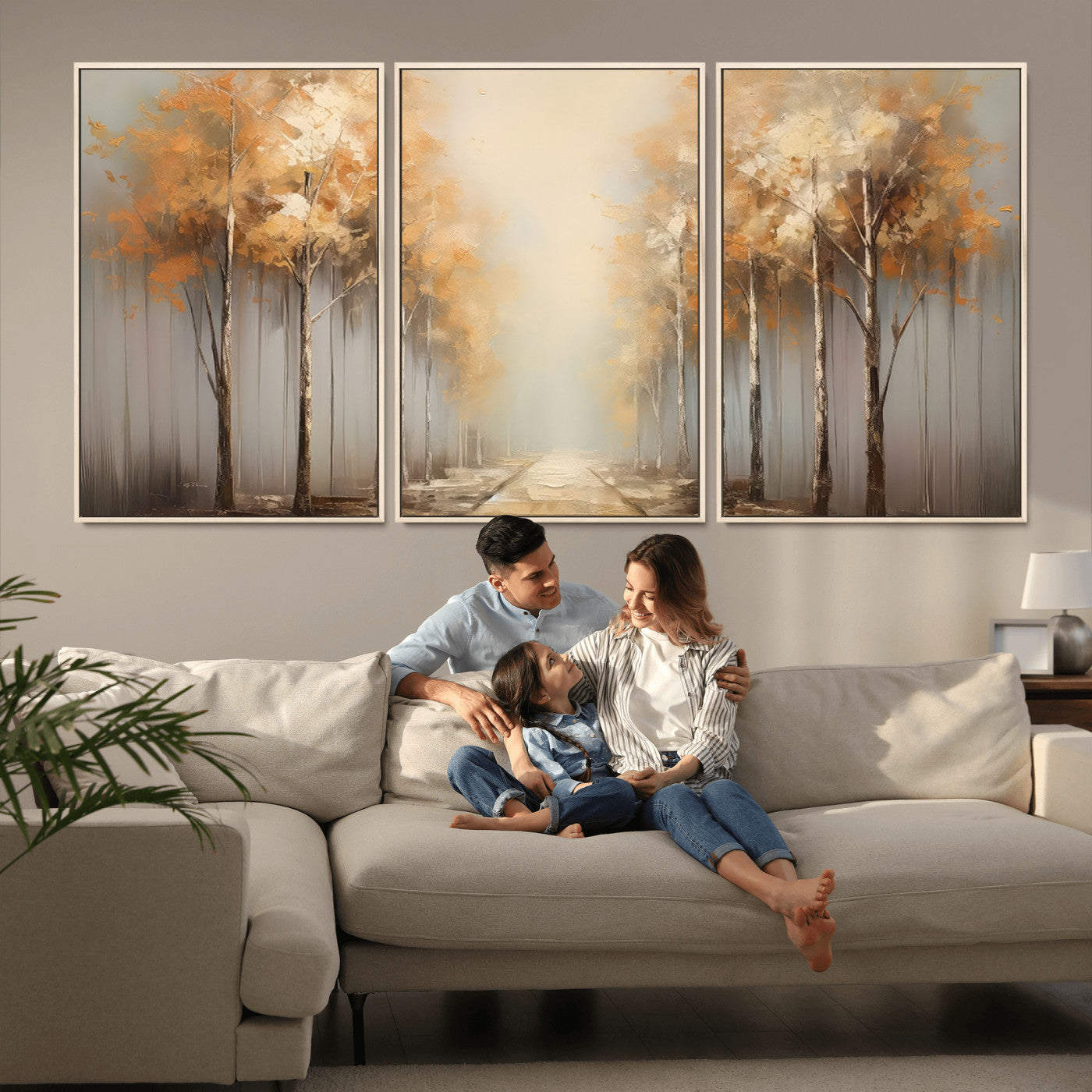 95004-MGV-CV-36X24-Autumn Forest Path Wall Art – Hand Painted Canvas Print with Golden Trees, Modern Nature Landscape Decor for Living Room, Bedroom