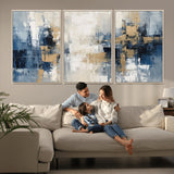 44344-MGV-CV-36X24-Abstract Blue and Gold Wall Art – Modern Hand Painted Canvas Print, Contemporary Textured Painting for Living Room, Bedroom or