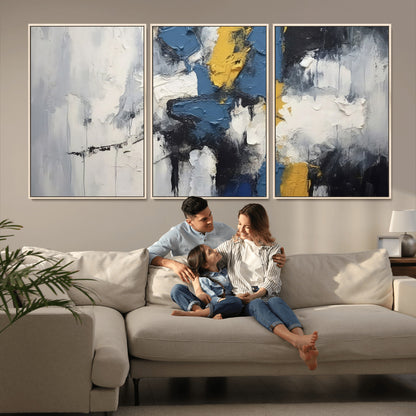 63850-MGV-CV-36X24-Abstract Blue and Yellow Wall Art – Modern Textured Canvas Painting, Bold Contemporary Artwork for Living Room, Bedroom or Office