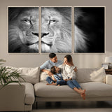 94453-MGV-FC-60X30-3P_Natural-Lion Portrait Wall Art – Black and White King of the Jungle Canvas Print, Safari Wildlife Decor for Office, Bedroom, or Living