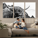 61570-MGV-CV-36X24-Highland Cow Wall Art – Black and White Scottish Bull Canvas Print, Rustic Farmhouse Animal Decor for Living Room, Bedroom, or