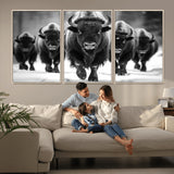 79872-MGV-CV-36X24-Bison Herd Wall Art – Black and White Buffalo on Snow Canvas Print, Rustic Wildlife Decor for Lodge, Cabin, or Living Room
