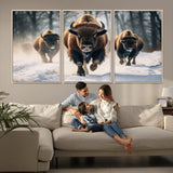 56549-MGV-CV-36X24-Wild Bison Wall Art – Majestic Buffalo Herd Running in Snow Canvas Print, Rustic Wildlife Photography Decor for Cabin, Lodge, or