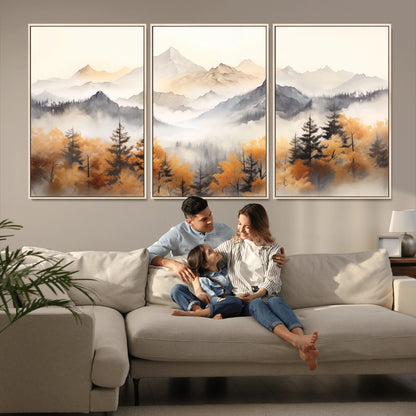 70049-MGV-CV-36X24-Autumn Mountain Forest Wall Art – Misty Landscape Canvas Print, Rustic Nature Inspired Decor for Living Room, Bedroom or Office