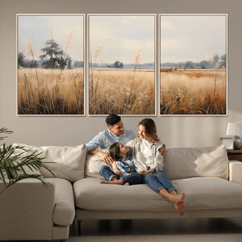 38193-MGV-CV-36X24-Golden Meadow Wall Art – Serene Grassland Landscape Canvas Print, Rustic Nature Decor for Bedroom, Living Room or Farmhouse