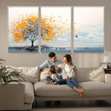 23385-MGV-CV-36X24-Golden Butterfly Tree Wall Art – Abstract Yellow and Gray Canvas Print, Modern Nature Artwork for Living Room, Bedroom or Office