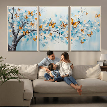59455-MGV-CV-36X24-Butterfly Tree Branch Wall Art – Blue and Yellow Abstract Canvas Print, Modern Nature Artwork for Living Room, Bedroom or Office