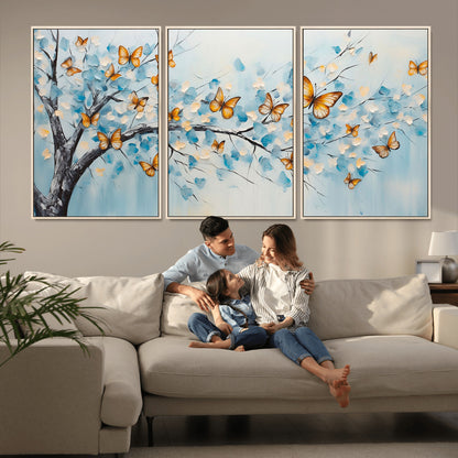 59455-MGV-CV-36X24-Butterfly Tree Branch Wall Art – Blue and Yellow Abstract Canvas Print, Modern Nature Artwork for Living Room, Bedroom or Office