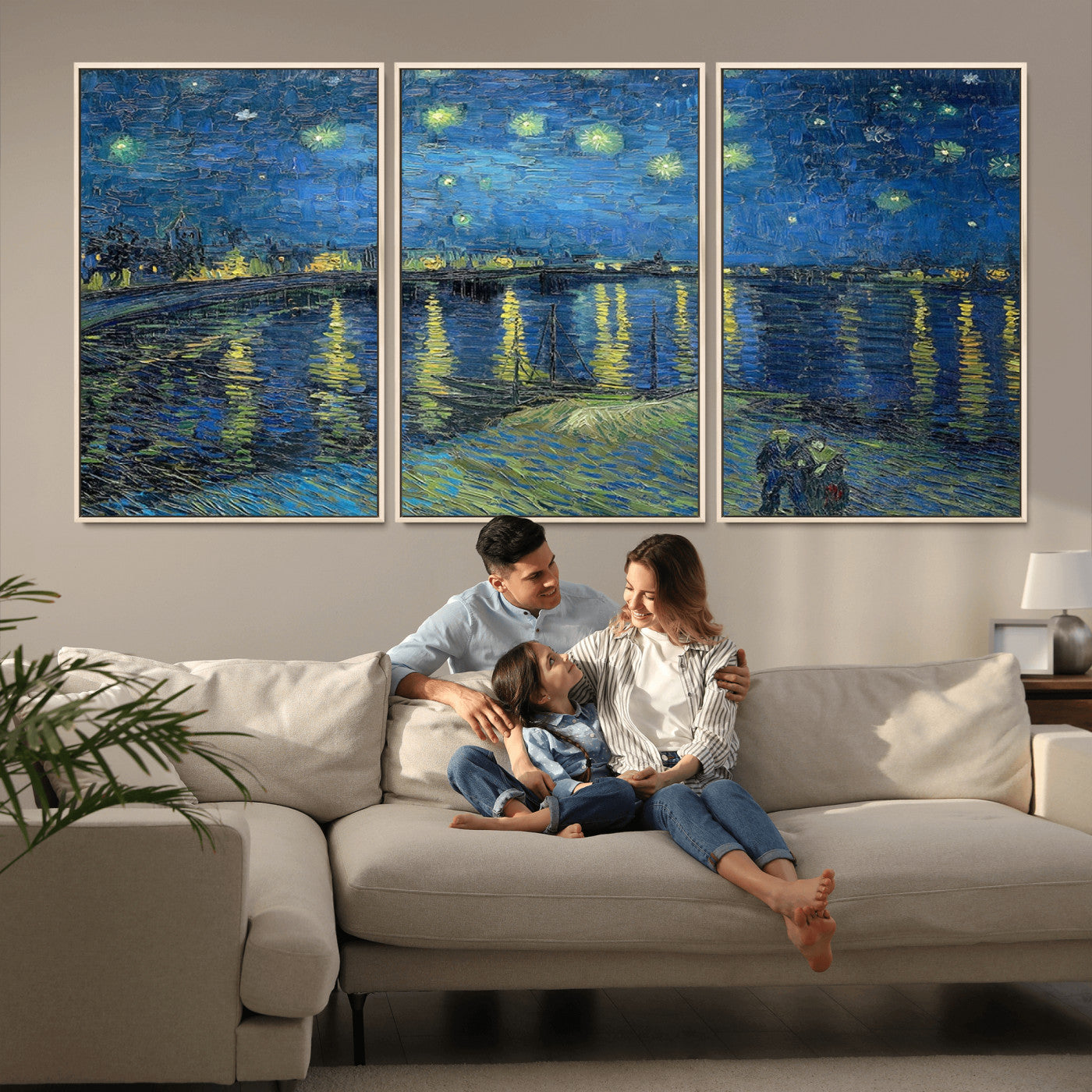 94605-MGV-CV-36X24-Starry Night Over the Rhone Wall Art – Vincent van Gogh Canvas Print, Famous Impressionist Painting for Living Room, Office