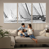 Boat-1-MGV-CV-36X24-Sailboat Racing Wall Art – Nautical Black and White Canvas Print, Ocean Adventure Decor for Office, Living Room or Bedroom
