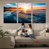 26494-MGV-CV-36X24-Ocean Sunset Wall Art – Scenic Beach Canvas Print with Waves and Mountains, Coastal Seascape Photography for Living Room, Bedroom