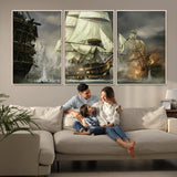 26512-MGV-CV-36X24-Naval Battle Wall Art – Dramatic Tall Ship Canvas Print, Historic Pirate Sailing War Scene, Nautical Decor for Office, Study or